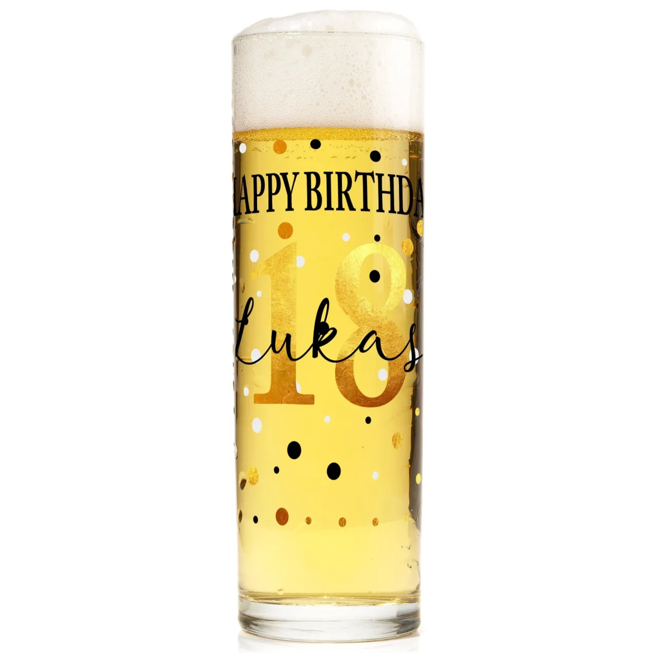 Kölsch Glas 'Happy Birthday' personalisiert mit Name & Alter | Bier Stange als Geschenk zum Geburtstag