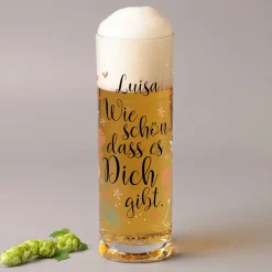 Kölschglas mit Name 'Schön, dass es Dich gibt' als Dankeschön | Bier Glas Geschenk zum Geburtstag
