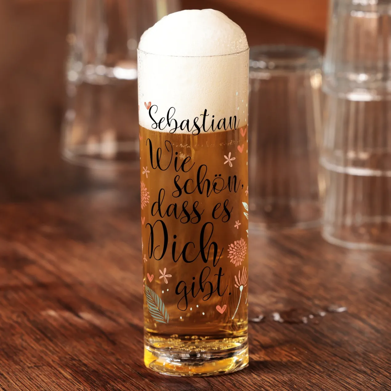 Kölschglas mit Name 'Schön, dass es Dich gibt' als Dankeschön | Bier Glas Geschenk zum Geburtstag