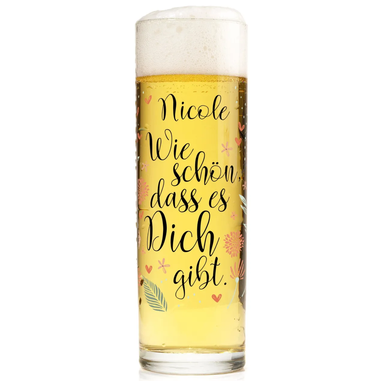 Kölschglas mit Name 'Schön, dass es Dich gibt' als Dankeschön | Bier Glas Geschenk zum Geburtstag