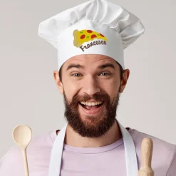 Kochmütze mit Pizza und Name bestickt