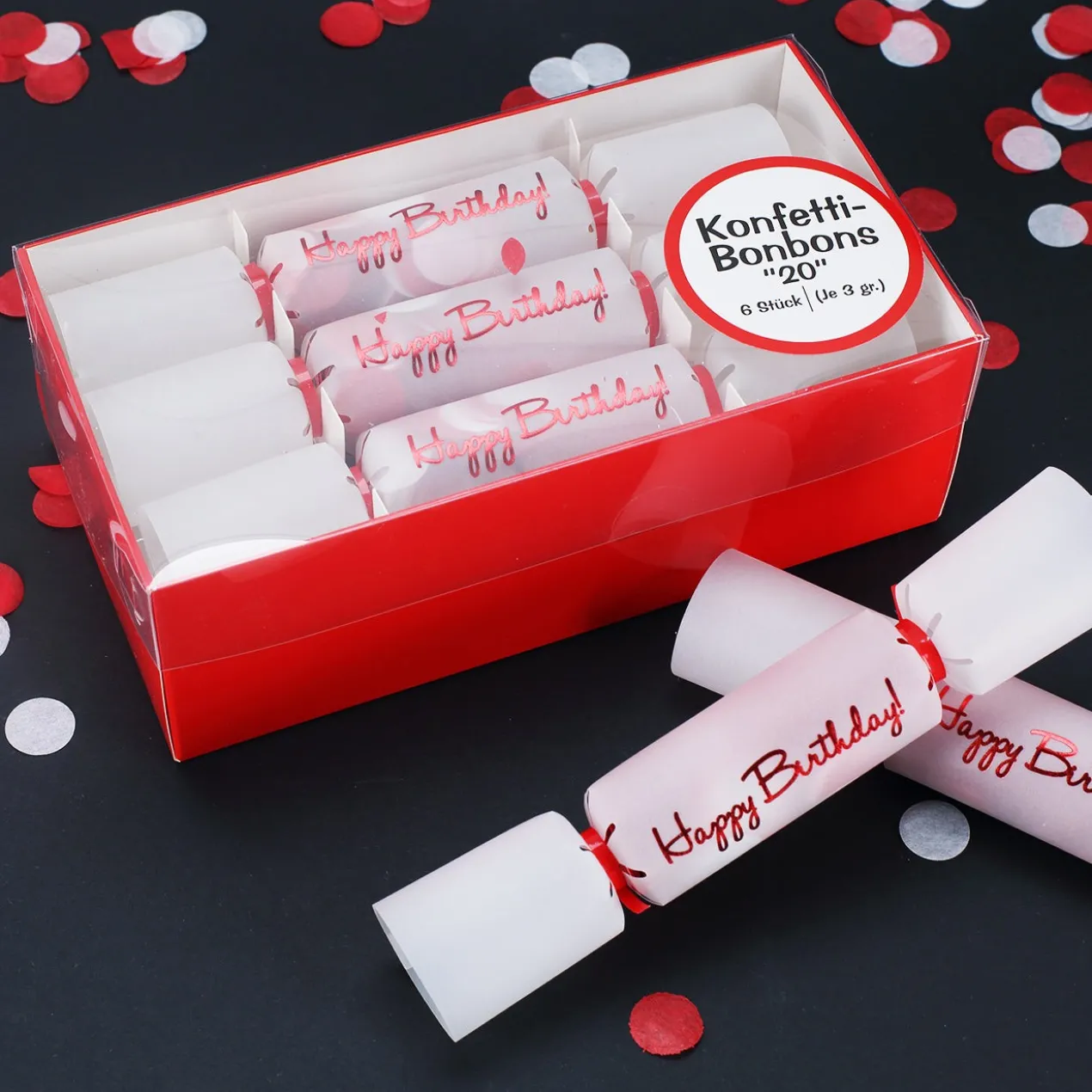 Konfetti-Bonbons zum 20. Geburtstag 6-tlg.