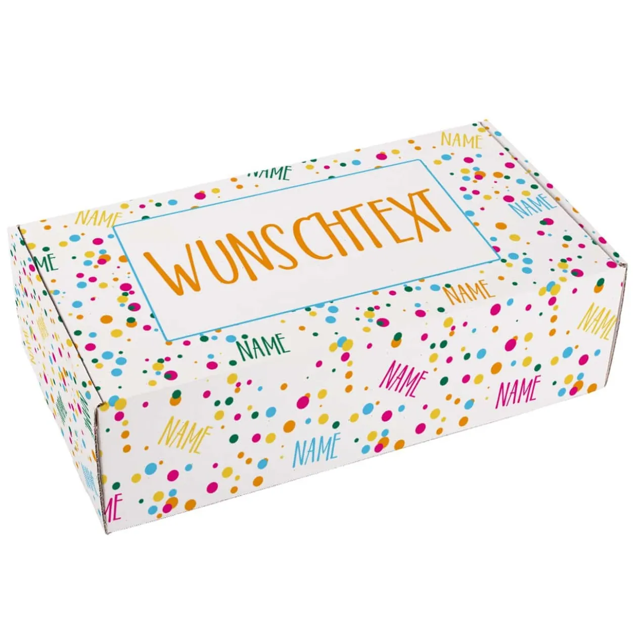 Konfetti Geschenkverpackung mit Name und Glückwunschtext