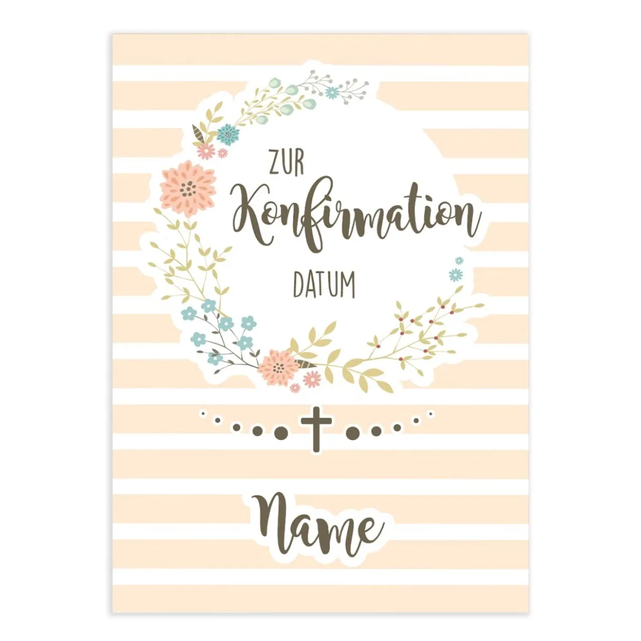 Konfirmationskarte mit Blumenkranz, Name und Datum