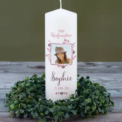 Konfirmationskerze mit Foto für Mädchen