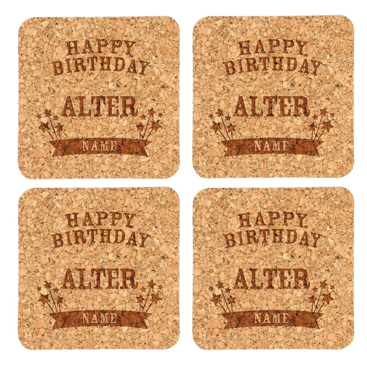 Kork Bierdeckel 4er Set zum Geburtstag