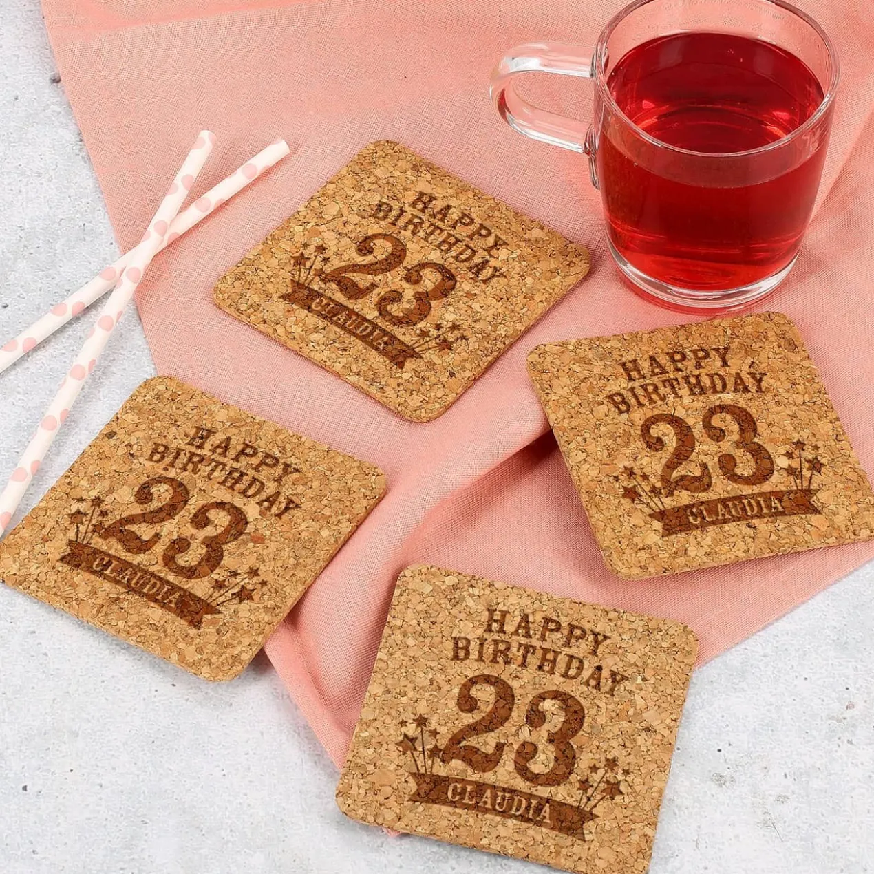 Kork Bierdeckel 4er Set zum Geburtstag