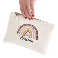 Kosmetiktasche mit Regenbogen-Motiv und Name, 2 Farben zur Auswahl