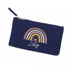 Kosmetiktasche mit Regenbogen-Motiv und Name, 2 Farben zur Auswahl