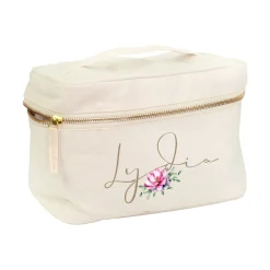 Kosmetiktasche personalisiert mit Name & Seerose | Kulturbeutel aus Baumwolle Geschenkidee