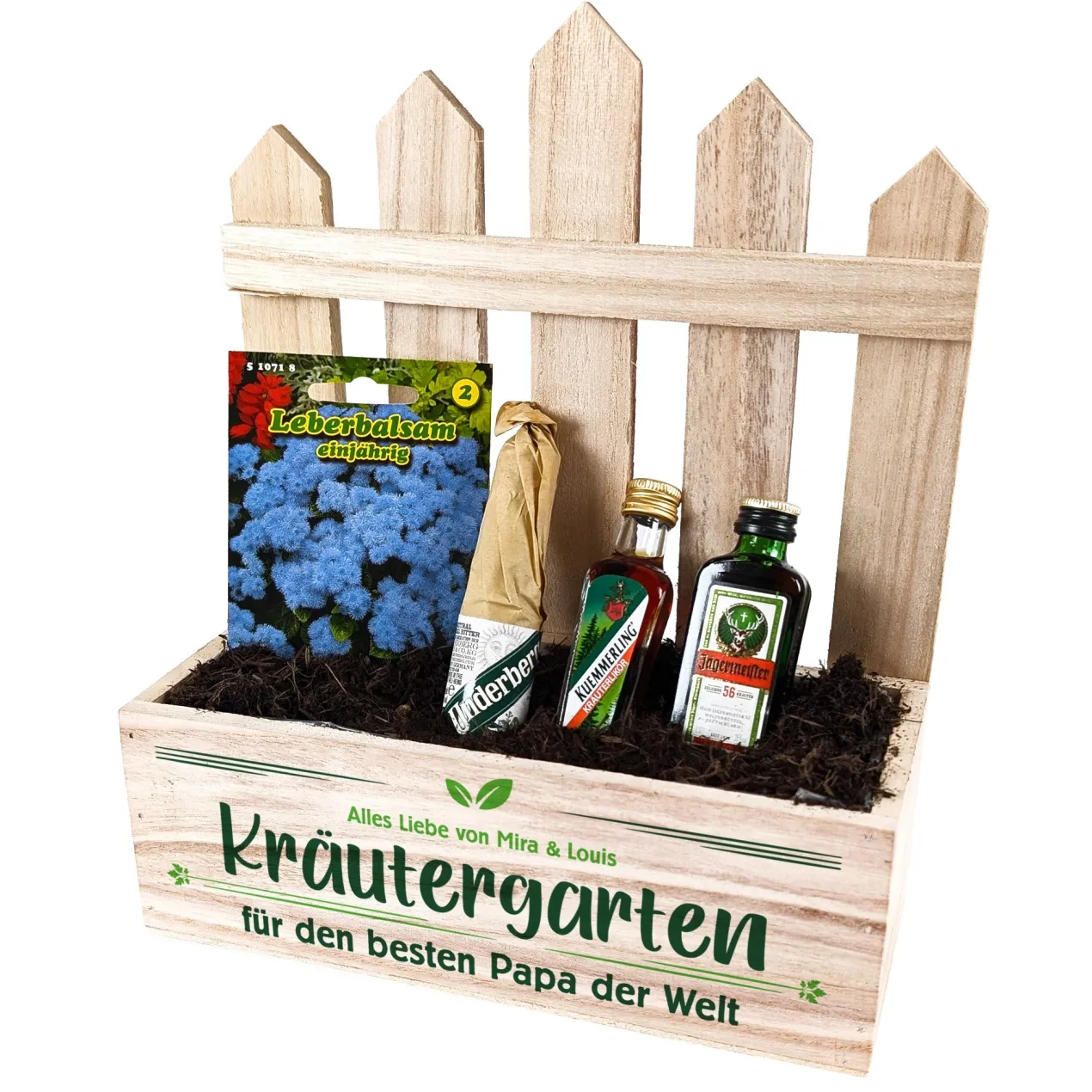 Kräutergarten Geschenkset für Männer mit Kräuterlikör, Samen & Pflanzerde | Personalisiert
