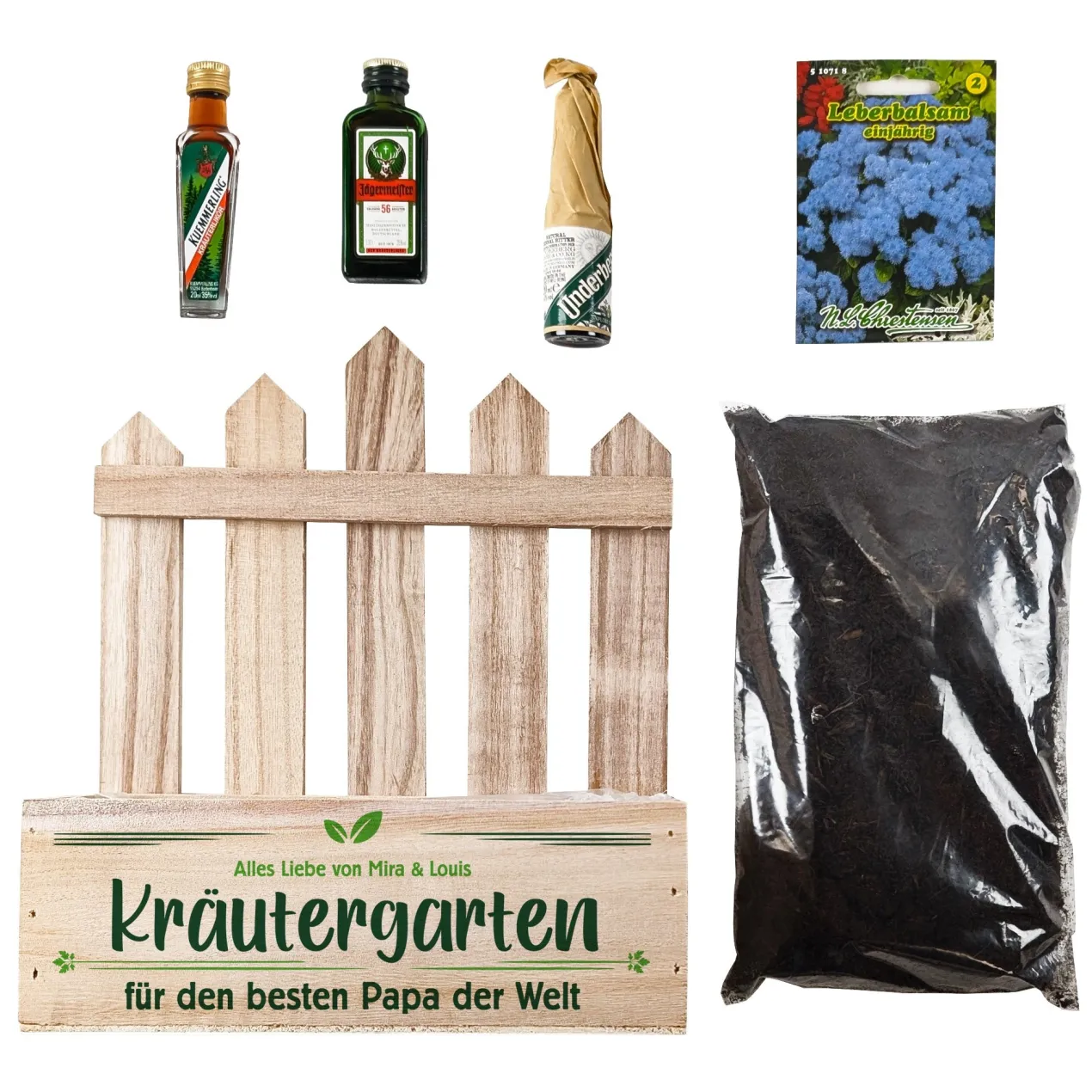 Kräutergarten Geschenkset für Männer mit Kräuterlikör, Samen & Pflanzerde | Personalisiert