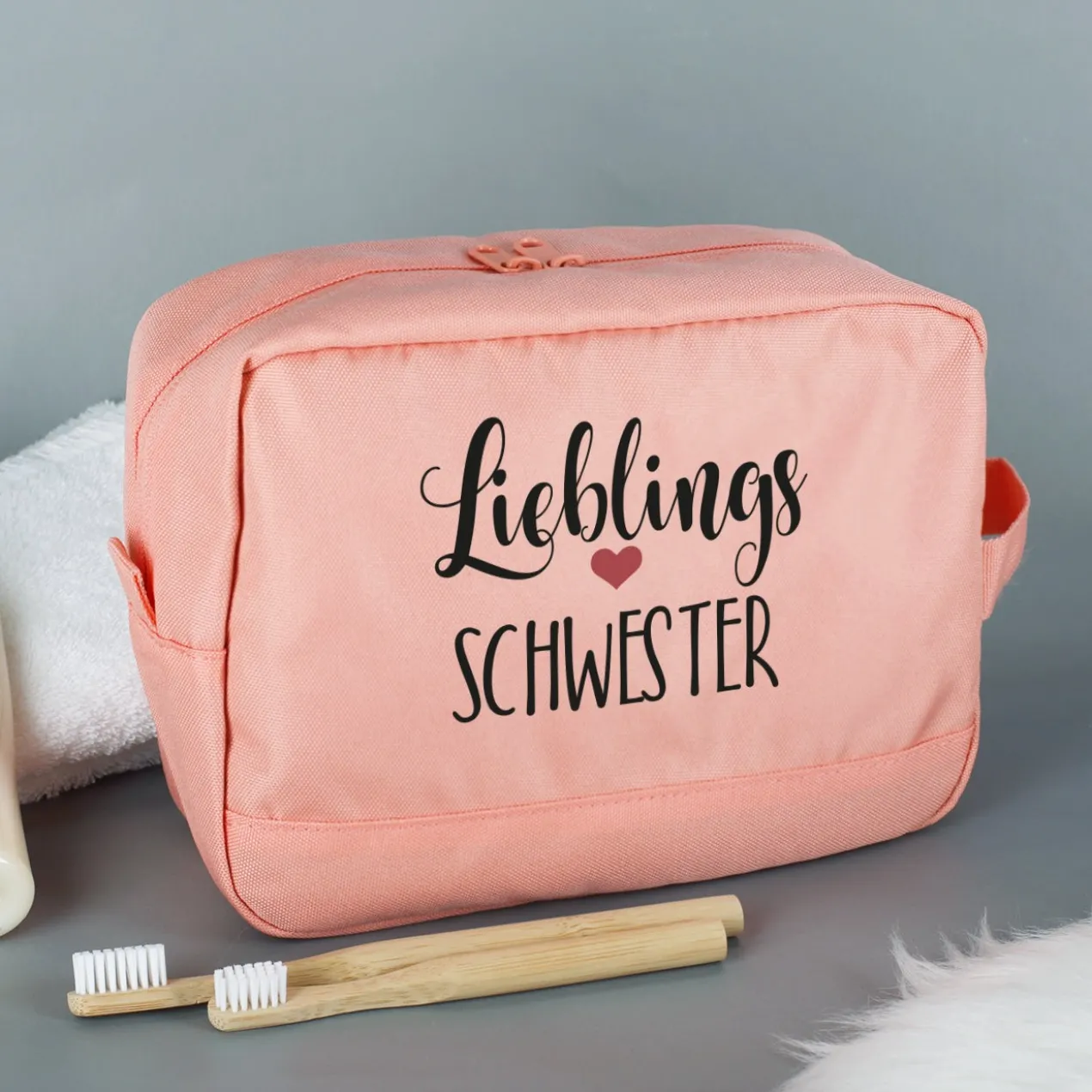 Kulturbeutel 'Lieblings' mit Wunschaufdruck | Personalisierte Waschtasche | 3 Farben