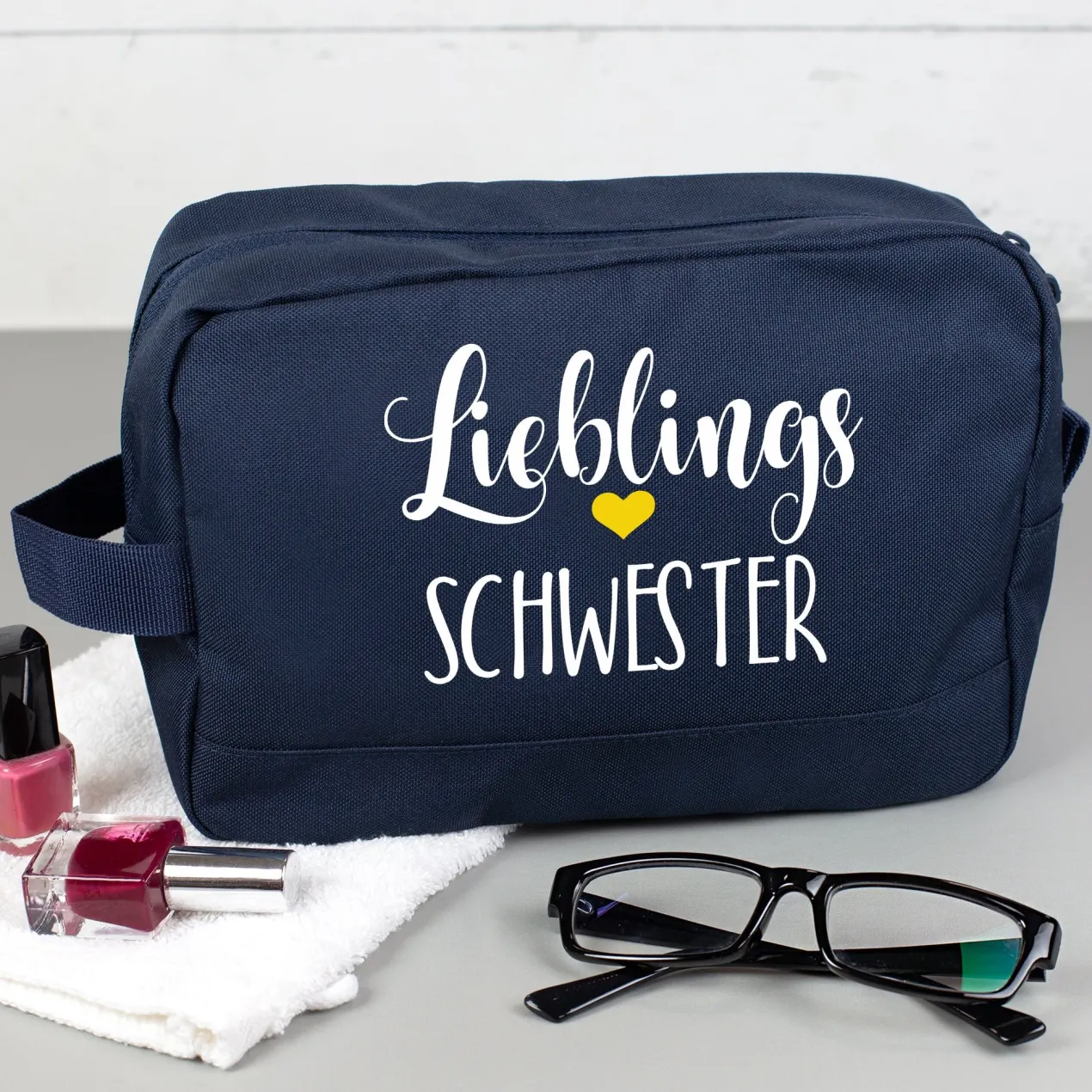 Kulturbeutel 'Lieblings' mit Wunschaufdruck | Personalisierte Waschtasche | 3 Farben