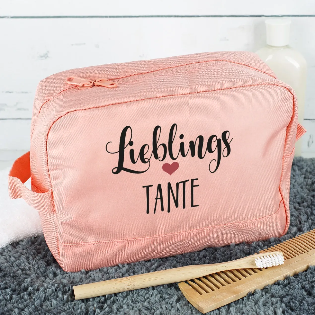 Kulturbeutel 'Lieblings' mit Wunschaufdruck | Personalisierte Waschtasche | 3 Farben
