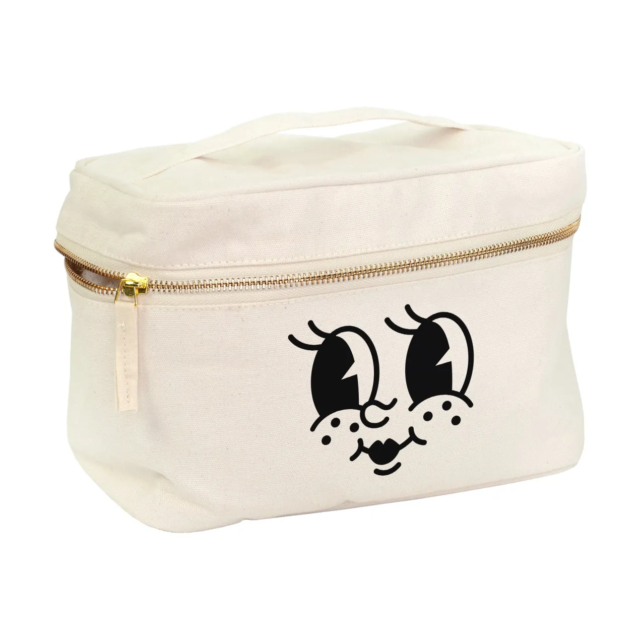 Kulturbeutel mit lustigem Gesicht Aufdruck | Kosmetiktasche aus Baumwolle als Geschenk