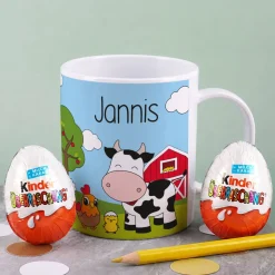 Kunststofftasse mit Bauernhoftieren und Ihrem Wunschnamen bedruckt | Tasse als Geschenk für Kinder