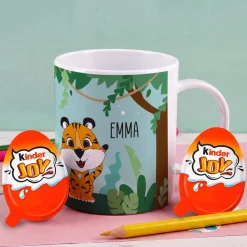 Kunststofftasse mit Dschungelmotiv, Tiger, Tucan und Ihrem Wunschnamen