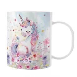 Kunststofftasse mit Einhornmotiv und Wunschname bedruckt