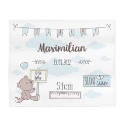 Kuscheldecke für Jungen als Geschenk zur Geburt mit Teddymotiv