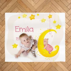 Kuscheldecke mit Mond, Sternen und Teddymotiv für Mädchen