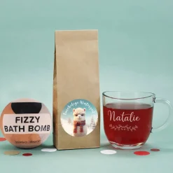 Kuschelige Winterzeit - Geschenkset mit Tee, Teeglas und Badekugel