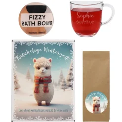 Kuschelige Winterzeit - Geschenkset mit Tee, Teeglas und Badekugel