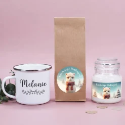 Kuschelige Winterzeit - Persönliches Geschenkset mit Tee, Duftkerze und Tasse
