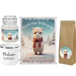 Kuschelige Winterzeit - Persönliches Geschenkset mit Tee, Duftkerze und Tasse
