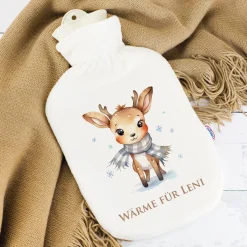 Kuschelige Wärmflasche mit 7 winterlichen Tiermotiven zur Auswahl