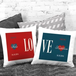 Kuschelkissen-Set zur Hochzeit LOVE mit Namen