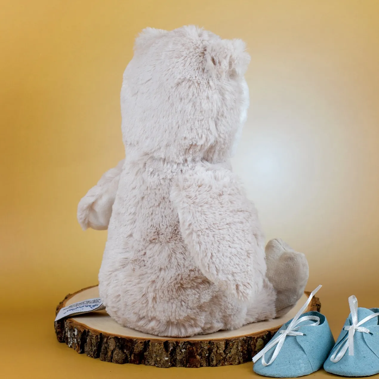 Kuscheltier Eule mit Babyfüßchen | Personalisiert mit Name & Datum zur Geburt & Taufe | Farbauswahl