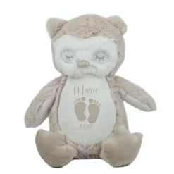 Kuscheltier Eule mit Babyfüßchen | Personalisiert mit Name & Datum zur Geburt & Taufe | Farbauswahl