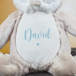 Kuscheltier Eule mit Herzmotiv | Personalisiert mit Name & Datum zur Geburt & Taufe | Farbauswahl