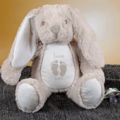 Kuscheltier Hase mit Babyfüßchen | Personalisiert mit Name & Datum zur Geburt & Taufe | Farbauswahl