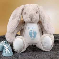 Kuscheltier Hase mit Babyfüßchen | Personalisiert mit Name & Datum zur Geburt & Taufe | Farbauswahl