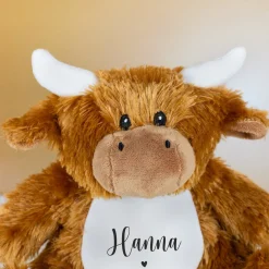 Kuscheltier Kuh mit Herzmotiv & Name personalisiert | Flauschiges Plüschtier-Geschenk
