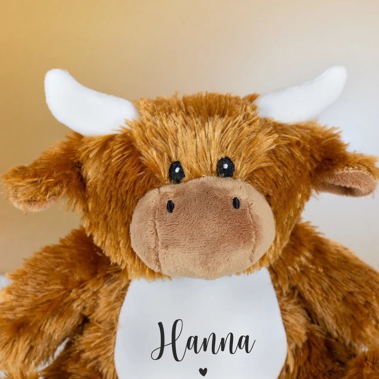 Kuscheltier Kuh mit Herzmotiv & Name personalisiert | Flauschiges Plüschtier-Geschenk