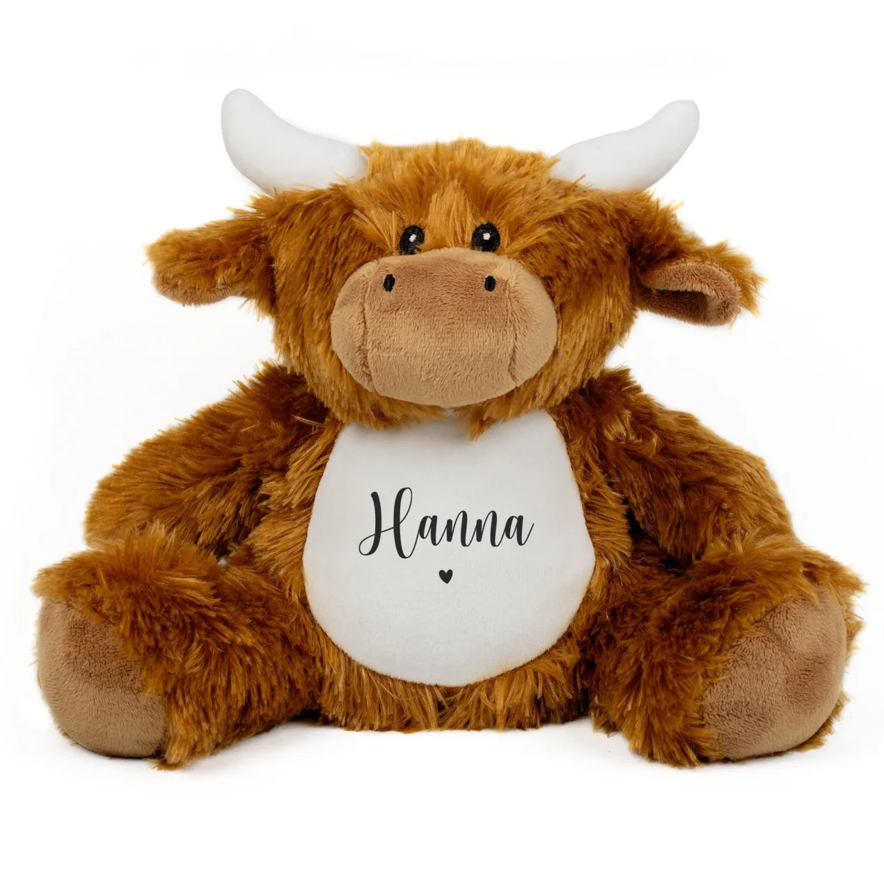 Kuscheltier Kuh mit Herzmotiv & Name personalisiert | Flauschiges Plüschtier-Geschenk