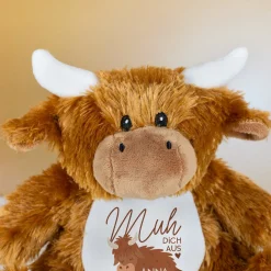 Kuscheltier Kuh mit Spruch 'Muh dich aus' & Name personalisiert | Lustiges Plüschtier-Geschenk