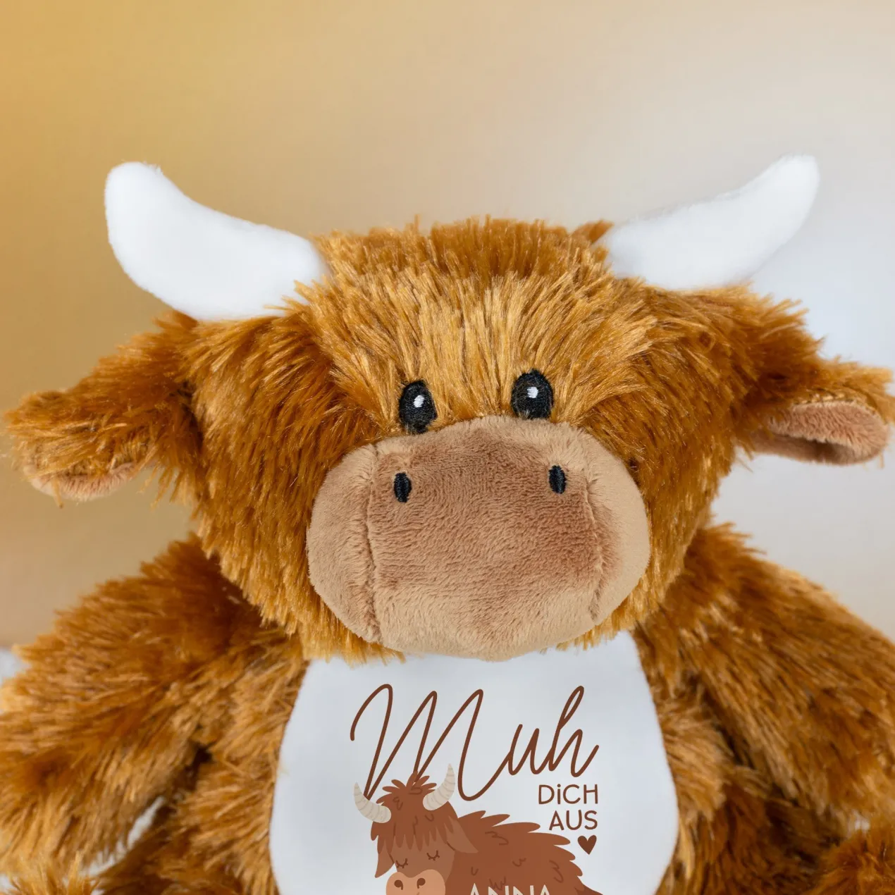 Kuscheltier Kuh mit Spruch 'Muh dich aus' & Name personalisiert | Lustiges Plüschtier-Geschenk