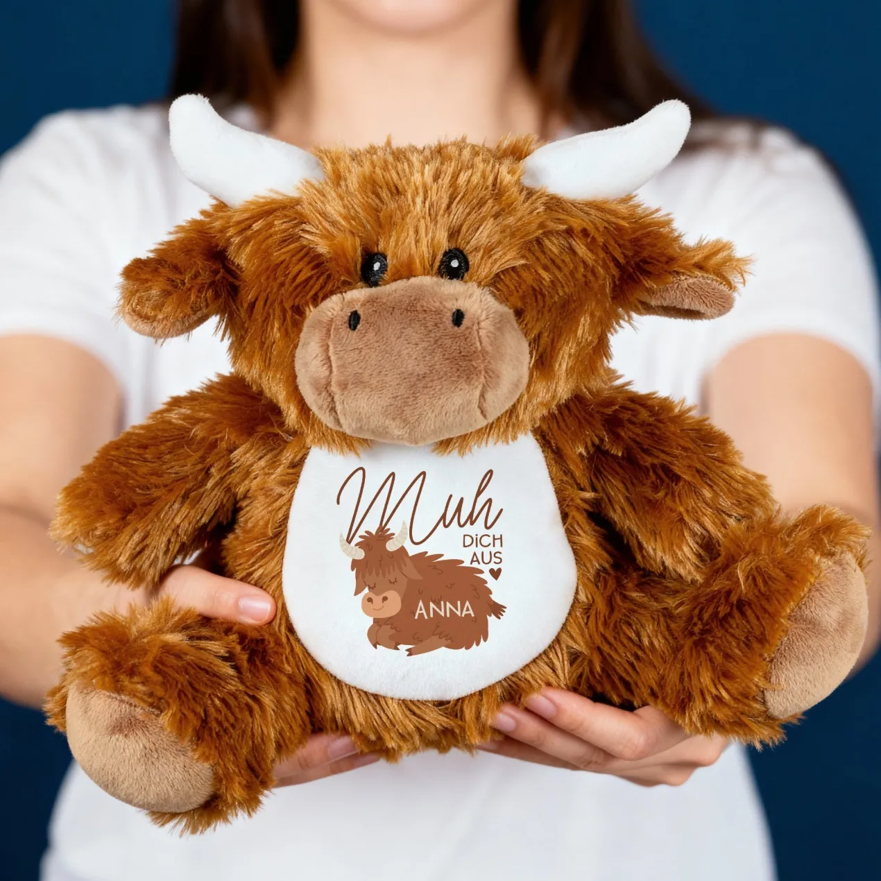 Kuscheltier Kuh mit Spruch 'Muh dich aus' & Name personalisiert | Lustiges Plüschtier-Geschenk