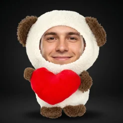 Kuscheltier personalisiert mit Foto Gesicht | Teddy mit Herz als lustiges Geschenk