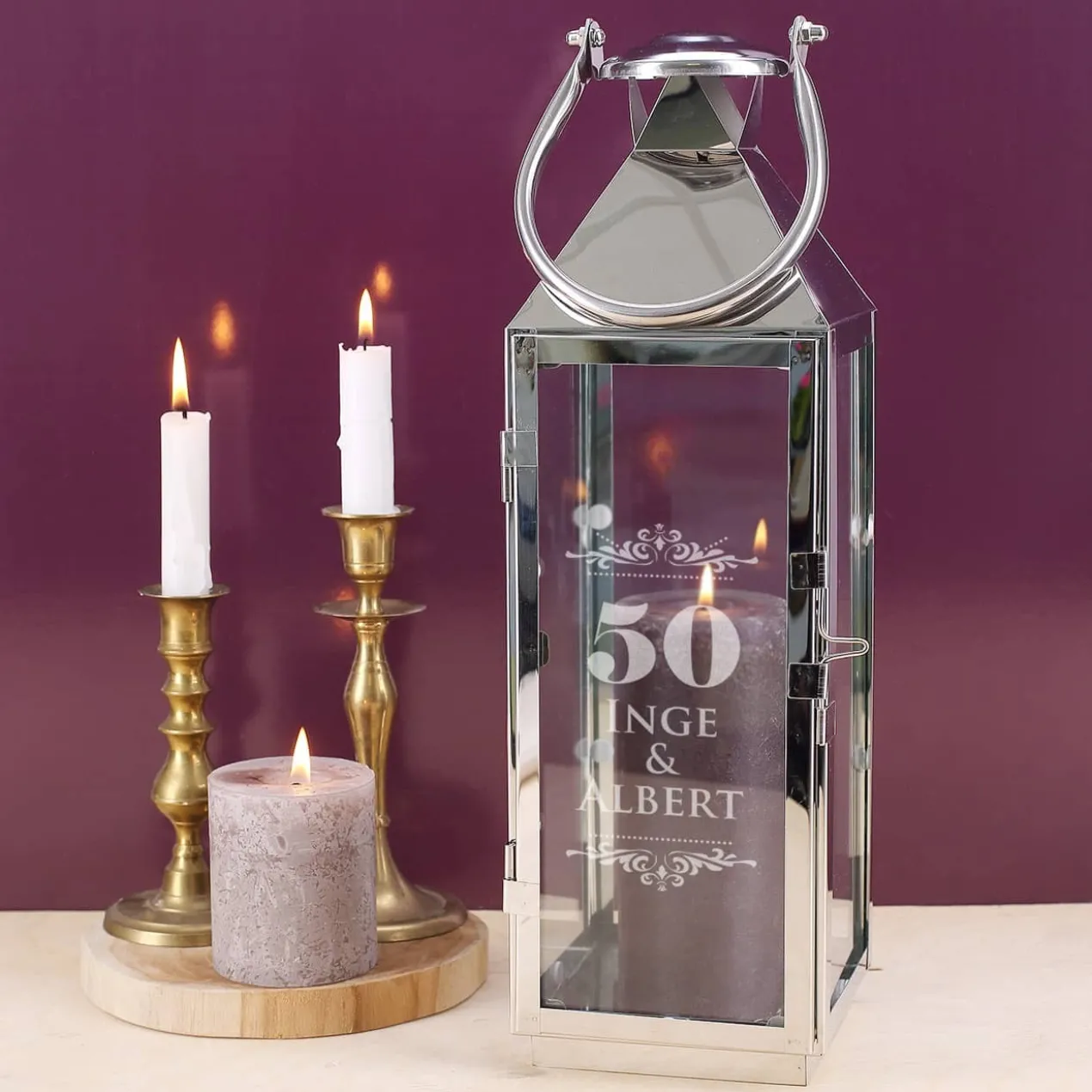Laterne mit persönlicher Gravur zur Goldenen Hochzeit