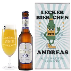 Lecker Bierchen - Geschenkset mit Glas, Flasche und Geschenkbox | Getränk nach Wahl