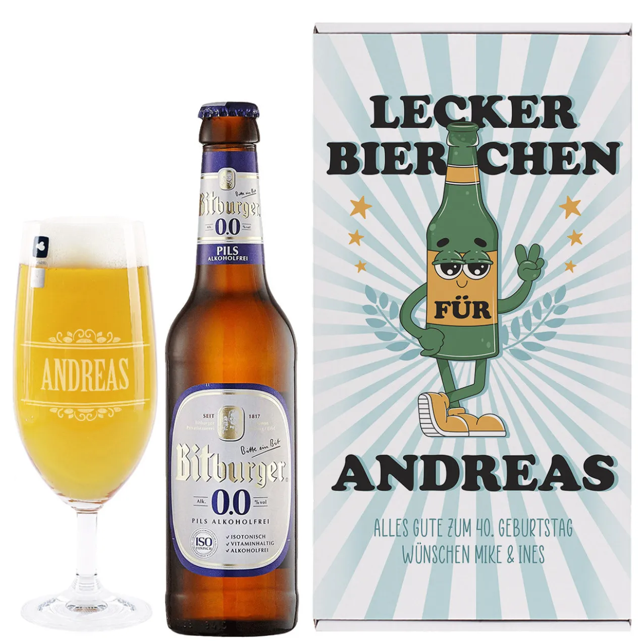 Lecker Bierchen - Geschenkset mit Glas, Flasche und Geschenkbox | Getränk nach Wahl