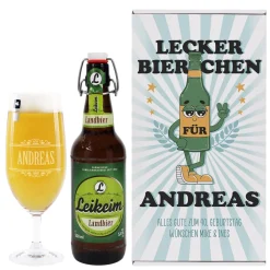 Lecker Bierchen - Geschenkset mit Glas, Flasche und Geschenkbox | Getränk nach Wahl