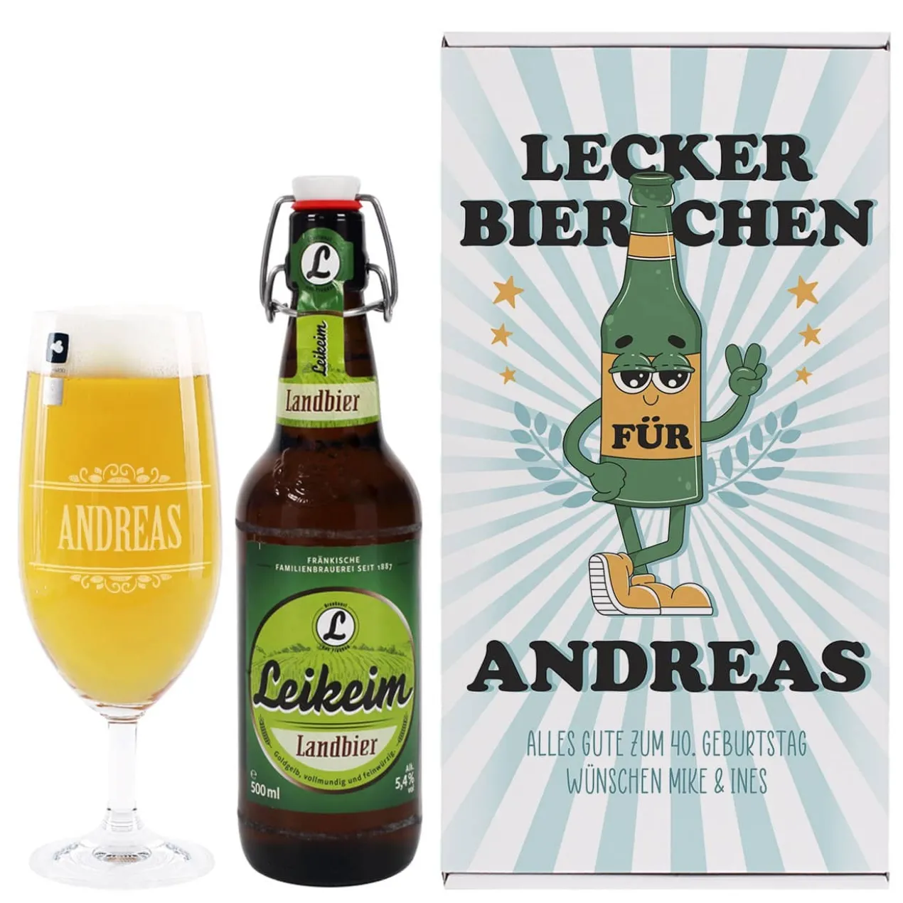 Lecker Bierchen - Geschenkset mit Glas, Flasche und Geschenkbox | Getränk nach Wahl