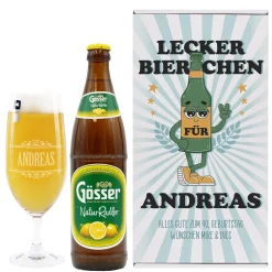 Lecker Bierchen - Geschenkset mit Glas, Flasche und Geschenkbox | Getränk nach Wahl