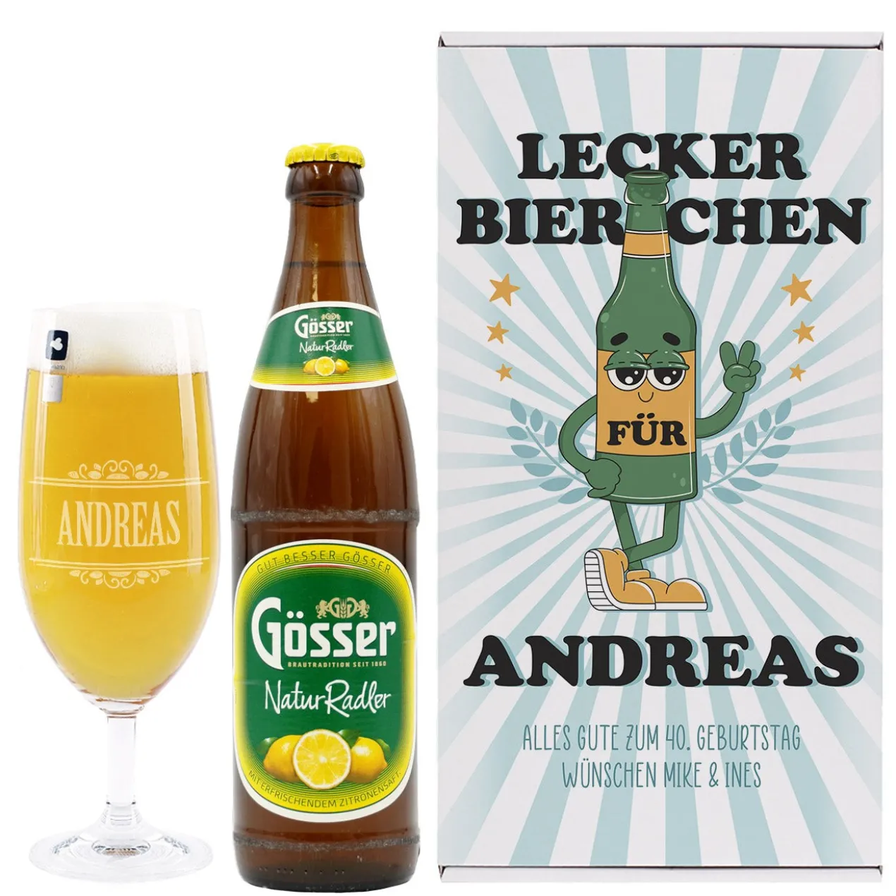 Lecker Bierchen - Geschenkset mit Glas, Flasche und Geschenkbox | Getränk nach Wahl